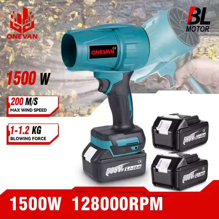 Elektrische Blazer - Bladblazer - Handblazer - Draadloze Luchtblazer - Auto Droger - Turbo Ventilator - Stofblazer - 2000W - 200 m/s - Borstelloze Motor - 928VF Batterijset - 2x Accu - Oplader - Reinigingsgereedschap - Lichtgewicht - Krachtig