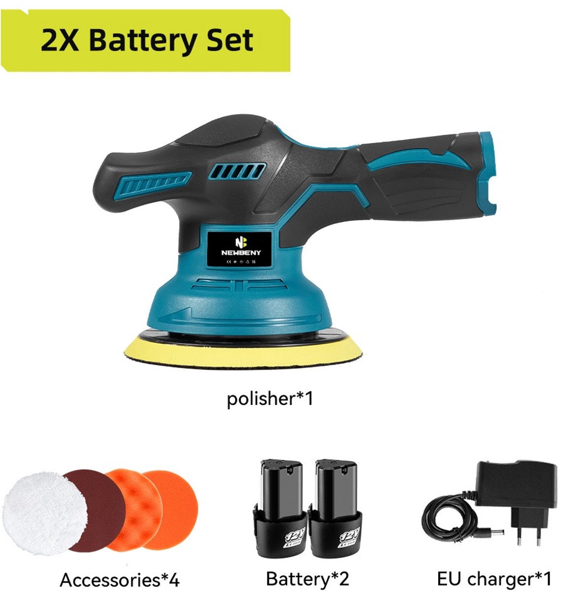 Newbeny - Auto polijstmachine - Draadloze poetsmachine -Auto Detail en wax set - 12v accu -