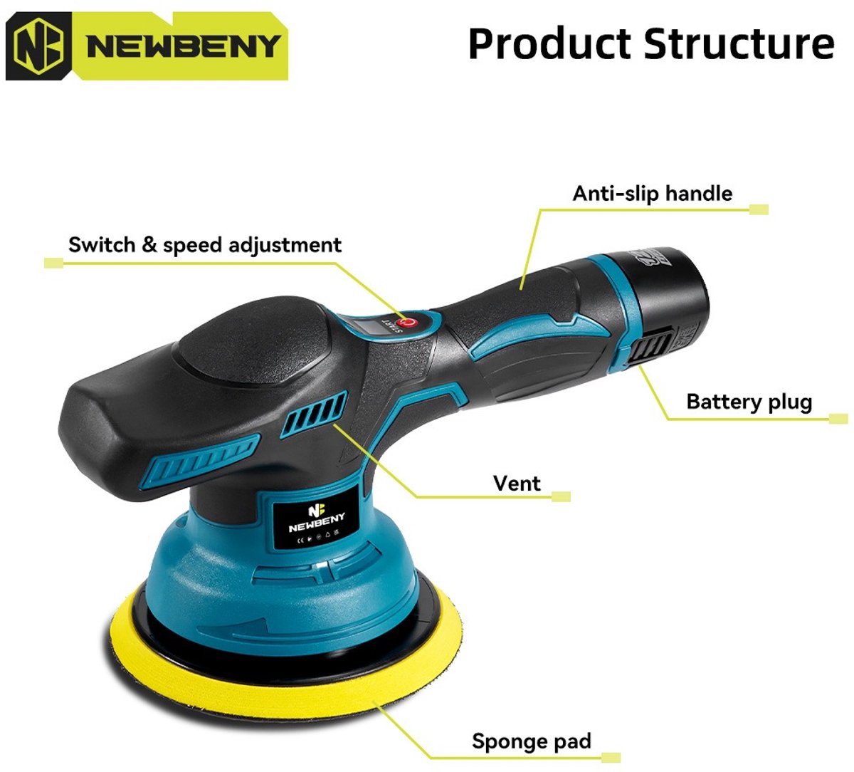 Newbeny - Auto polijstmachine - Draadloze poetsmachine -Auto Detail en wax set - 12v accu -