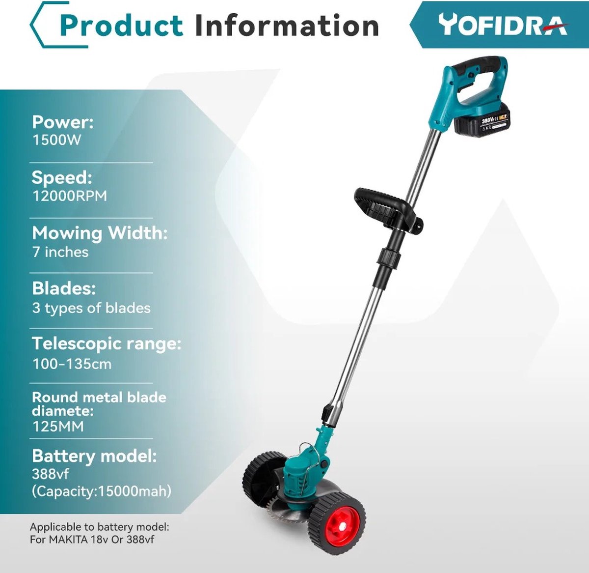 Yofidra Grastrimmer - Accu  Kantjesmaaier  - 2 Accu's