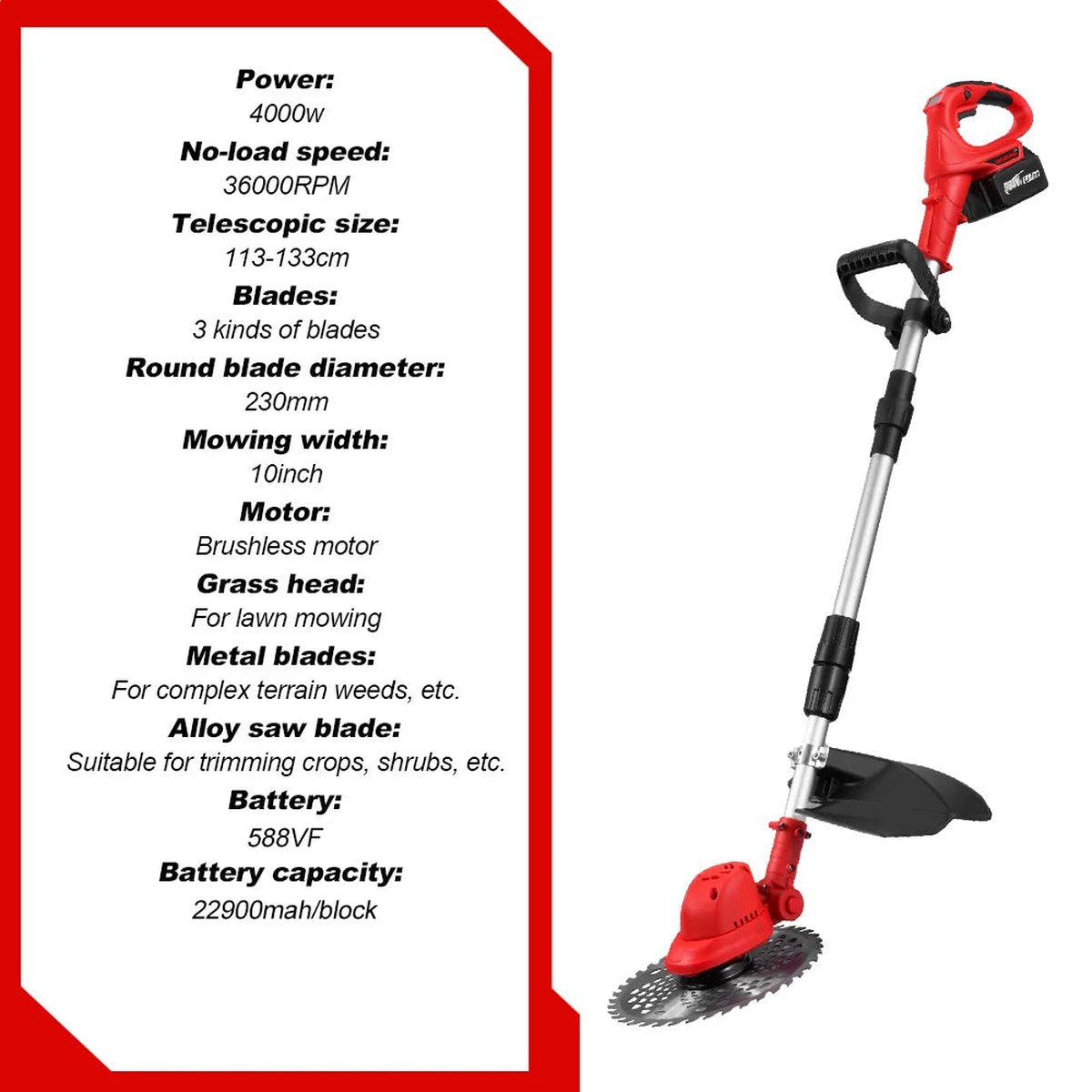 ONEVAN Kantenmaaier -Accu Grastrimmer - Bosmaaier - Incl. 2 accu's 18v en lader en toebehoren